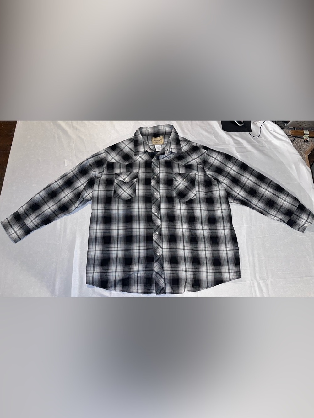 Wrangler Men’s 3XL Pearl Snap Western Shirt Black Plaid Cowboy Rodeo Ranchwear